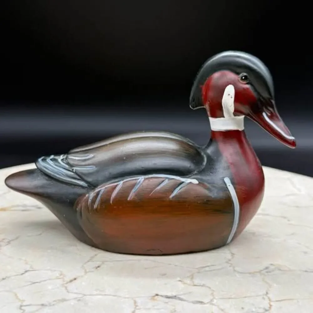 Vintage Ceramic Wood Duck Drake Figurine Hand Painted 5.25” Wildlife Bird